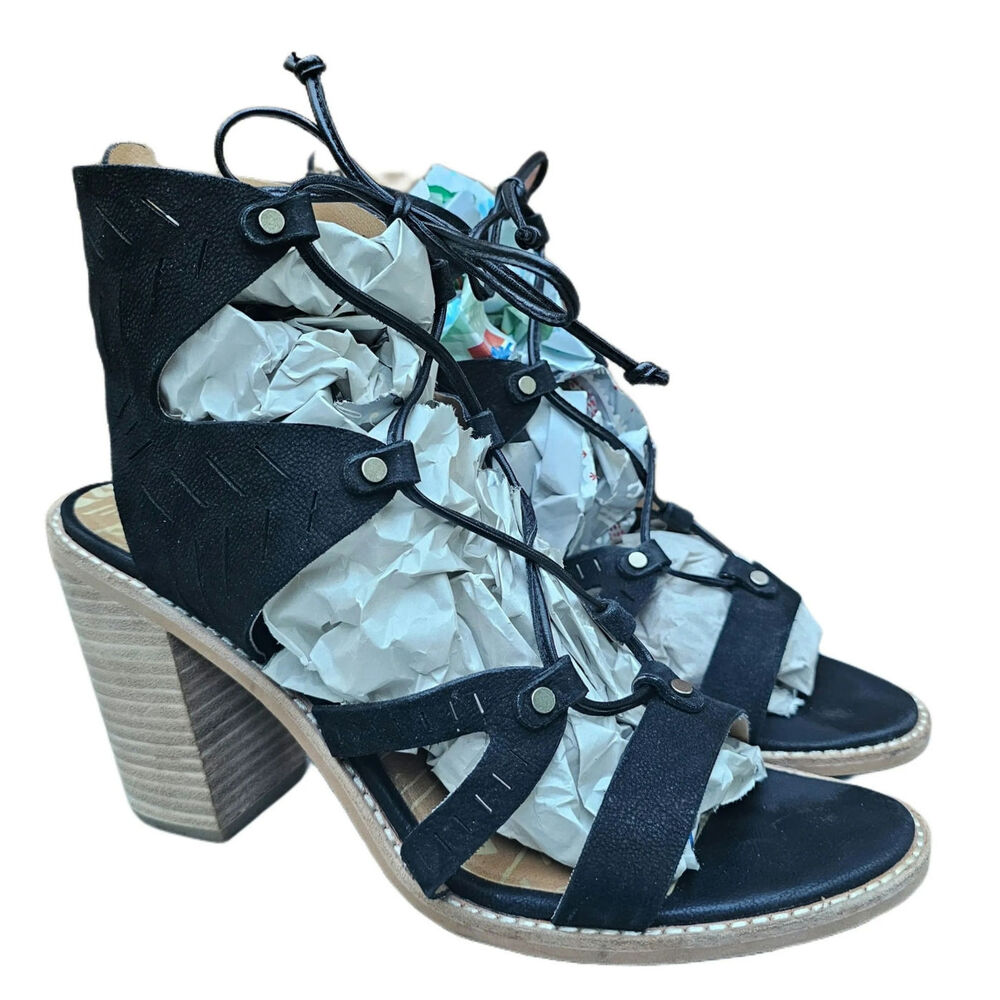 Size 9 Ghillie Sandal Dolce Vita Luci Black Nubuck Leather LaceUp Gladiator Heel